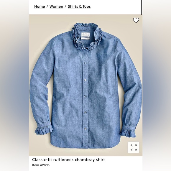 J. Crew Tops - NWT Women’s JCrew Classic-fit ruffleneck chambray shirt ; perfect condition